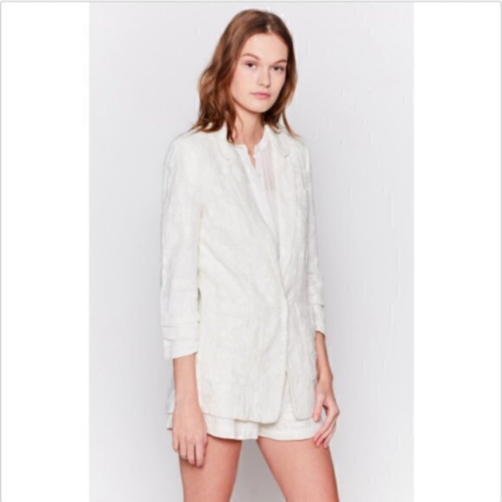 JOIE LORALEE EMBROIDERED IVORY LINEN BLAZER JACKET